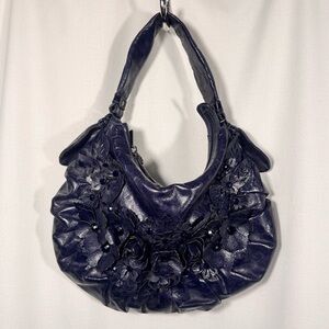 Lockheart Hidden Jewel Roy Victoria Navy Leather Floral Hobo Bag